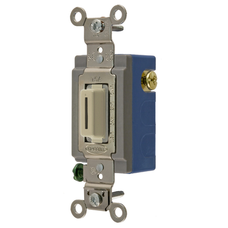 HUBBELL WIRING DEVICE-KELLEMS Industrial Grade, Locking Switches, General Purpose AC, Momentary Single Pole Double Throw Center Off, 15A 120/277V AC Ivory Key Guide HBL1556LI